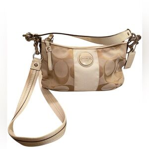 Coach Monogram Signature 
Khaki Tan/Cream Shoulder/Crossbody Bag
Size M
#F17439
